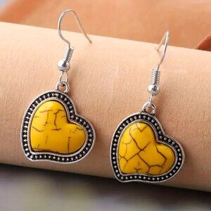 STONE & SILVER HEART EARRINGS